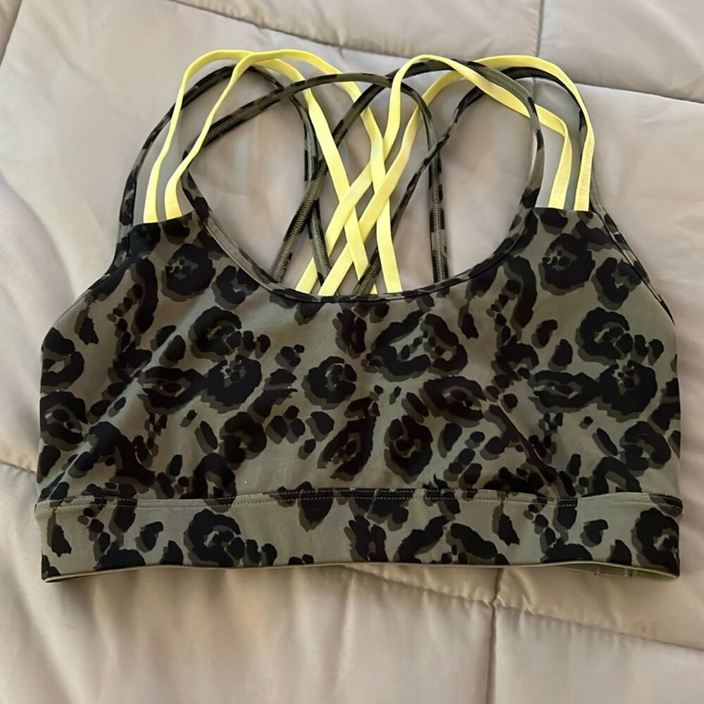 VS sport hunter green animal‎ print with strappy neon back sports bra
